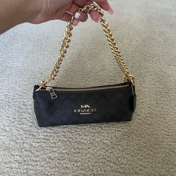 Coach Brown Signature Mini Shoulder Bag with Gold Chain - Picture 2 of 4